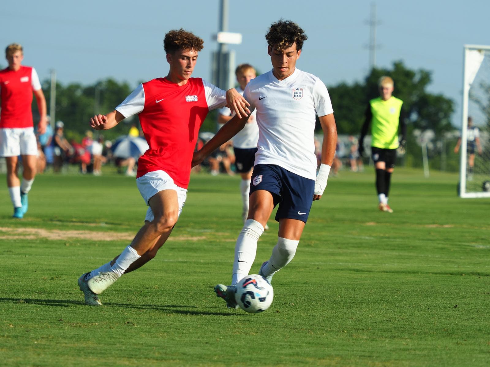 Soccer players competing